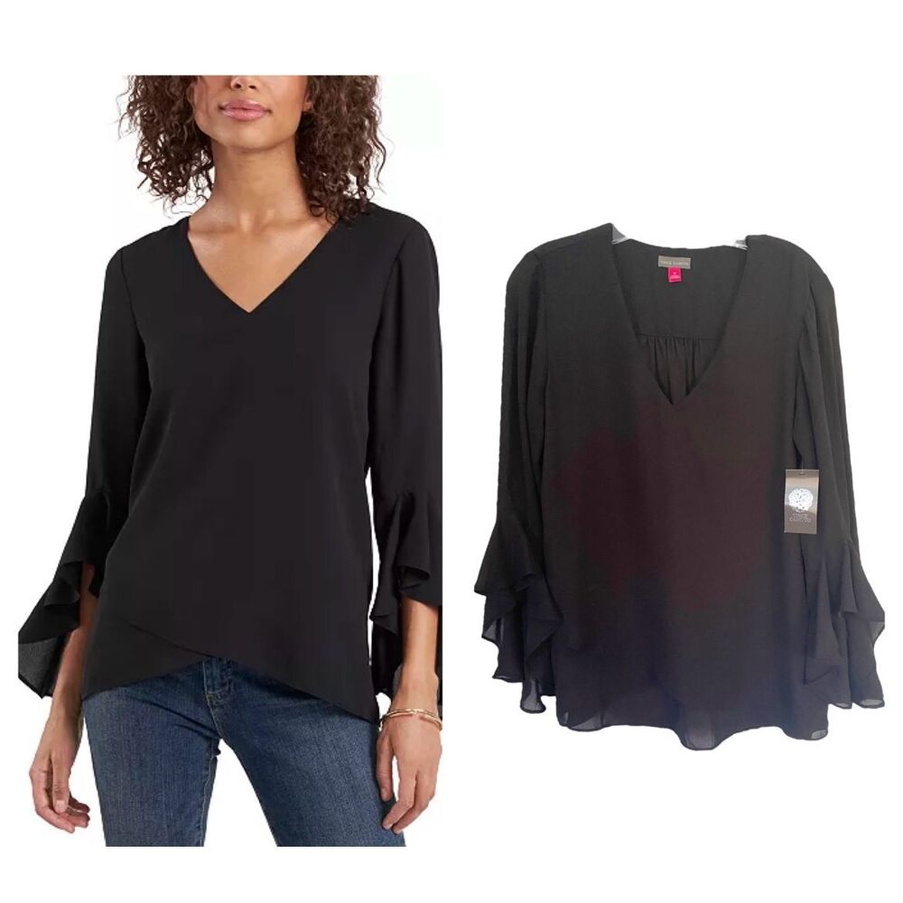 New Vince Camuto Black V Neck 4/4 Sleeve Top Sz M - Picture 2 of 12